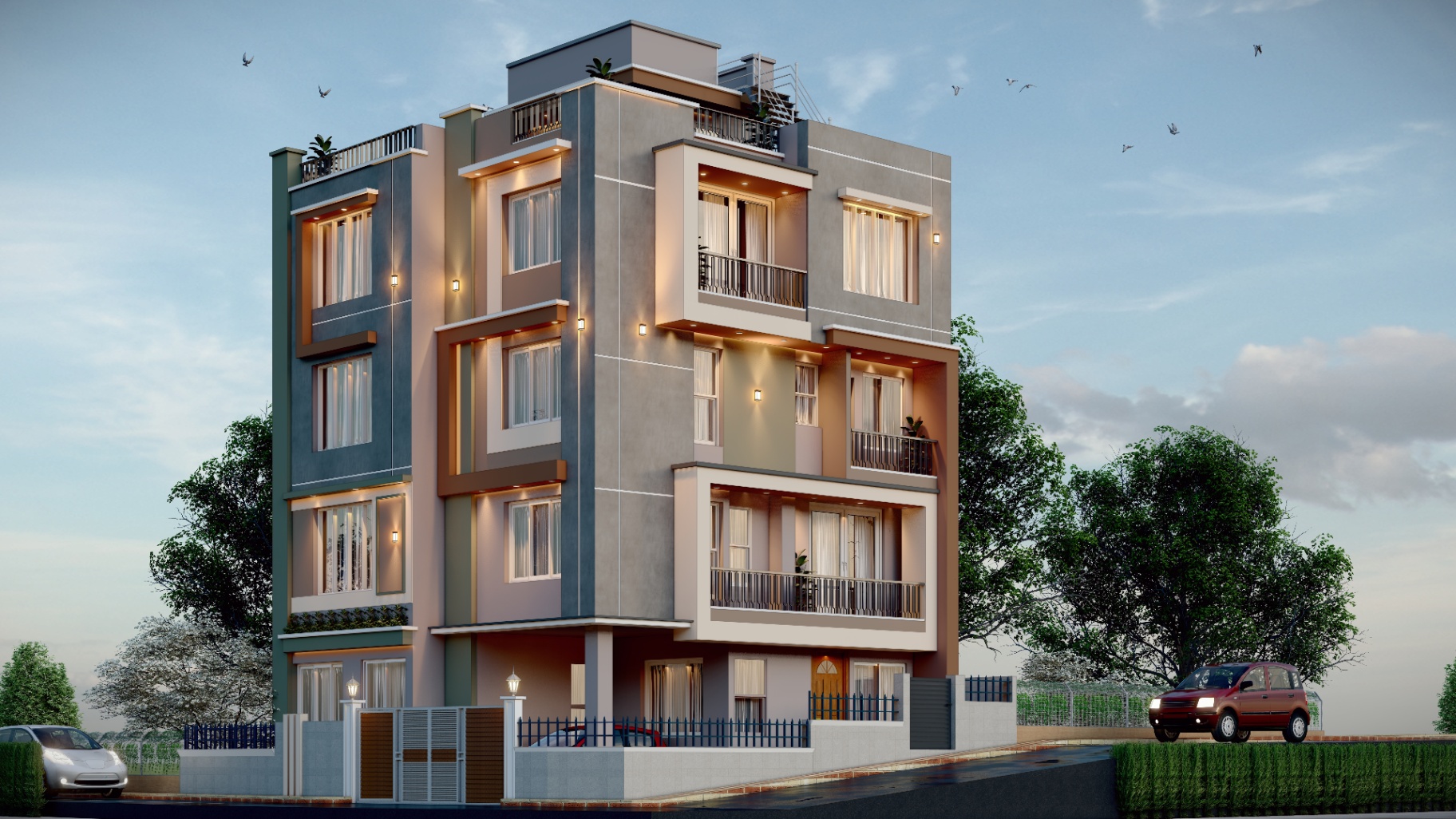 Residential render — corner facade